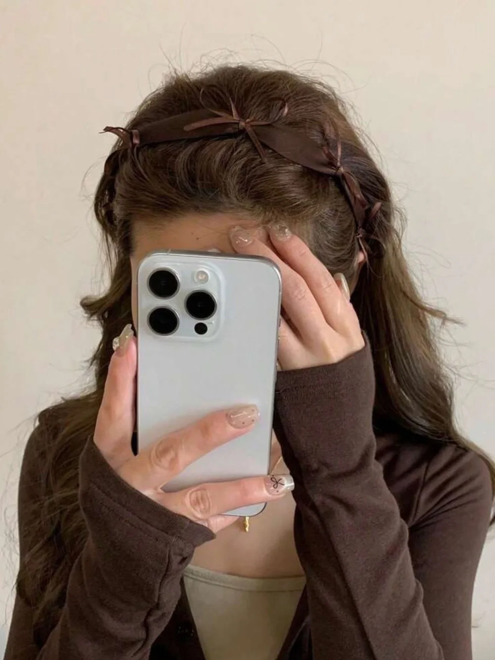 1pc Brown Tone Thin Ribbon Bow Headband, Elegant French Style Hair Accessory,